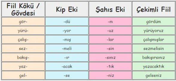 Sıfat Fiillerle Çekimli Fiilleri Nasıl Karıştırmayız ? Çekim Eki Bulma Tablosu