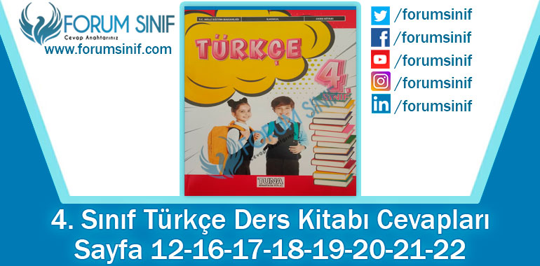 4. Sınıf Türkçe Ders Kitabı 12-16-17-18-19-20-21-22. Sayfa Cevapları TUNA Yayınları