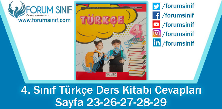 4. Sınıf Türkçe Ders Kitabı 23-26-27-28-29. Sayfa Cevapları TUNA Yayınları