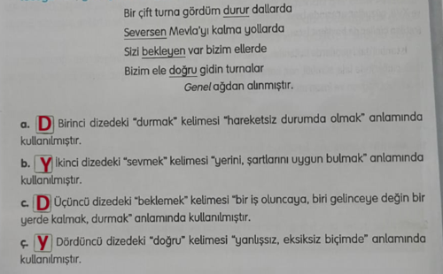 4. Sınıf Türkçe Ders Kitabı Sayfa 50 Cevapları TUNA Yayınları2