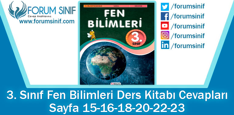 3. Sınıf Fen Bilimleri Ders Kitabı Sayfa 15-16-18-20-22-23 Cevapları SDR Dikey Yayıncılık