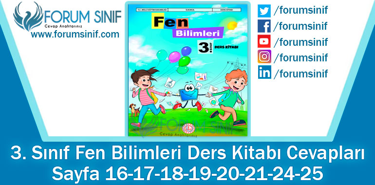 3. Sınıf Fen Bilimleri Ders Kitabı Sayfa 16-17-18-19-20-21-24-25 Cevapları MEB Yayınları