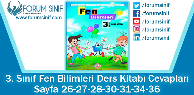 3. Sınıf Fen Bilimleri Ders Kitabı Sayfa 26-27-28-30-31-34-36 Cevapları MEB Yayınları