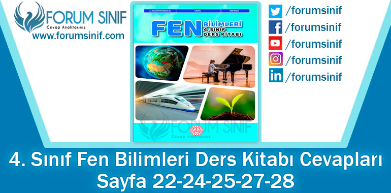 4. Sınıf Fen Bilimleri Ders Kitabı 22-24-25-27-28. Sayfa Cevapları MEB Yayınları