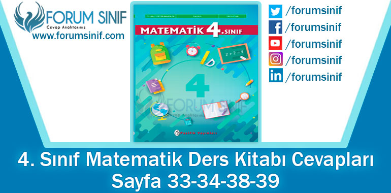 4. Sınıf Matematik Ders Kitabı 33-34-38-39. Sayfa Cevapları Pasifik Yayınları