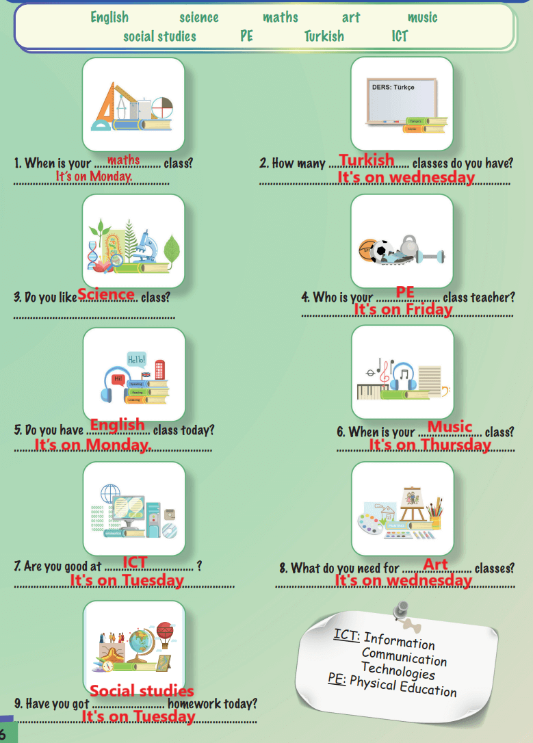 5. Sınıf İngilizce Ders Kitabı Sayfa 16 Cevapları MEB Yayınları