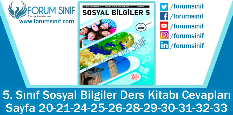 5. Sınıf Sosyal Bilgiler Ders Kitabı Sayfa 20-21-24-25-26-28-29-30-31-32-33 Cevapları MEB Yayınları