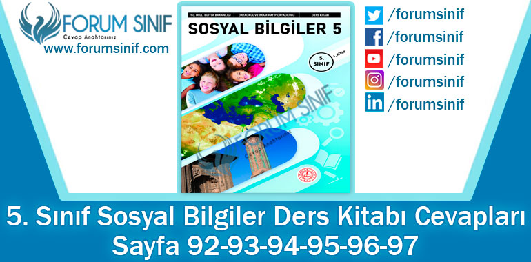 5. Sınıf Sosyal Bilgiler Ders Kitabı Sayfa 92-93-94-95-96-97 Cevapları MEB Yayınları