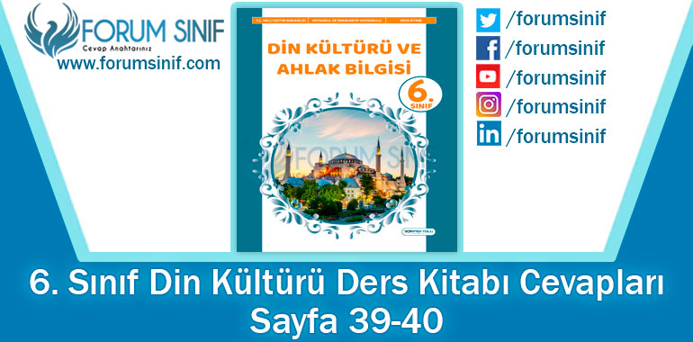 6. Sınıf Din Kültürü Ders Kitabı 39-40. Sayfa Cevapları SDR İpekyolu Yayıncılık