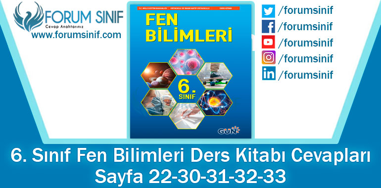 6. Sınıf Fen Bilimleri Ders Kitabı Sayfa 22-30-31-32-33. Cevapları GÜN Yayıncılık