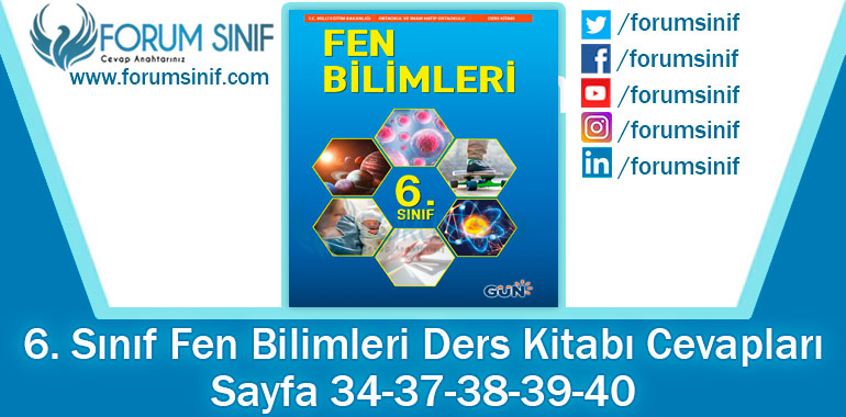 6. Sınıf Fen Bilimleri Ders Kitabı Sayfa 34-37-38-39-40. Cevapları GÜN Yayıncılık