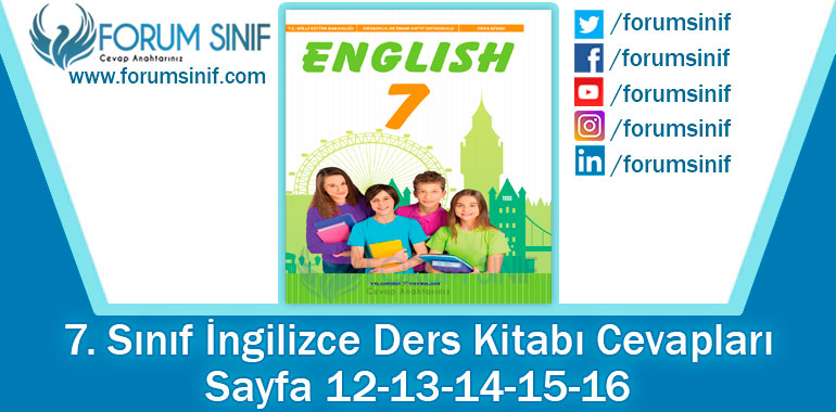 7. Sınıf İngilizce Ders Kitabı 12-13-14-15-16. Sayfa Cevapları Yıldırım Yaynları