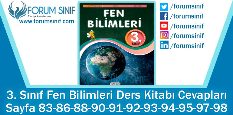 3. Sınıf Fen Bilimleri Ders Kitabı Sayfa 83-86-88-90-91-92-93-94-95-97-98. Cevapları SDR Dikey Yayıncılık