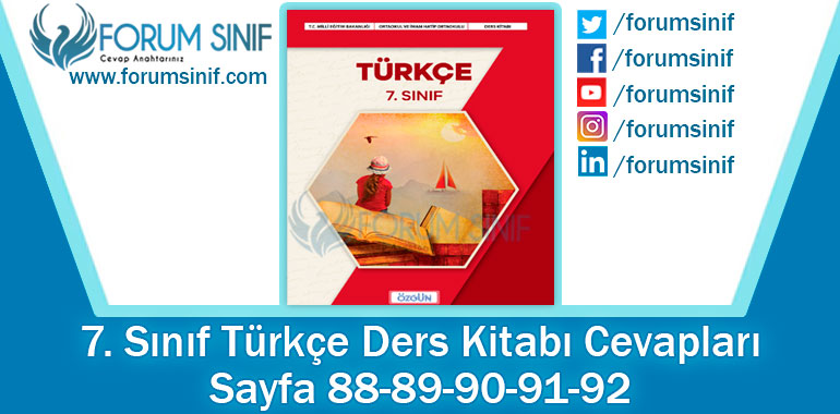 7. Sınıf Türkçe Ders Kitabı Sayfa 88-89-90-91-92. Cevapları Özgün Yayıncılık