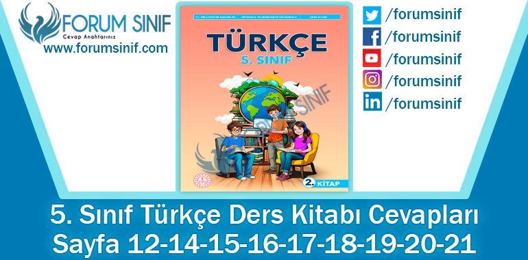 5. Sınıf Türkçe Ders Kitabı 12-14-15-16-17-18-19-20-21. Sayfa Cevapları MEB Yayınları