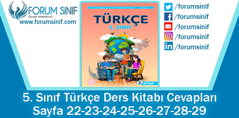 5. Sınıf Türkçe Ders Kitabı 22-23-24-25-26-27-28-29. Sayfa Cevapları MEB Yayınları