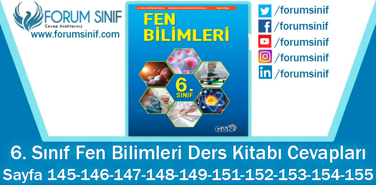 6. Sınıf Fen Bilimleri Ders Kitabı Sayfa 145-146-147-148-149-151-152-153-154-155. Cevapları GÜN Yayıncılık