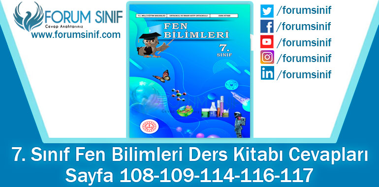 7. Sınıf Fen Bilimleri Ders Kitabı Sayfa 108-109-114-116-117. Cevapları MEB Yayınları