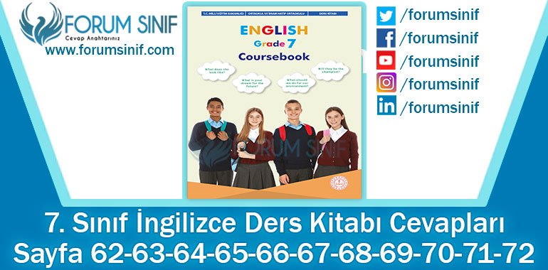 7. Sınıf İngilizce Ders Kitabı 62-63-64-65-66-67-68-69-70-71-72. Sayfa Cevapları MEB Yayınları