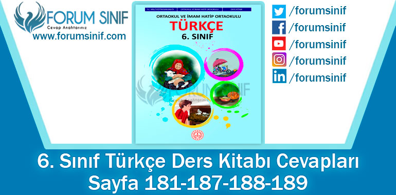 6. Sınıf Türkçe Ders Kitabı Sayfa 181-187-188-189. Cevapları MEB Yayınları