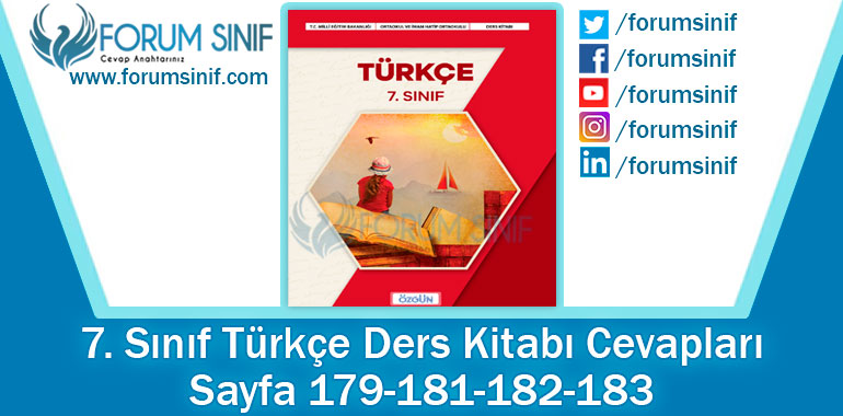 7. Sınıf Türkçe Ders Kitabı Sayfa 179-181-182-183. Cevapları Özgün Yayıncılık