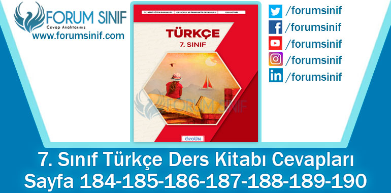 7. Sınıf Türkçe Ders Kitabı Sayfa 184-185-186-187-188-189-190. Cevapları Özgün Yayıncılık